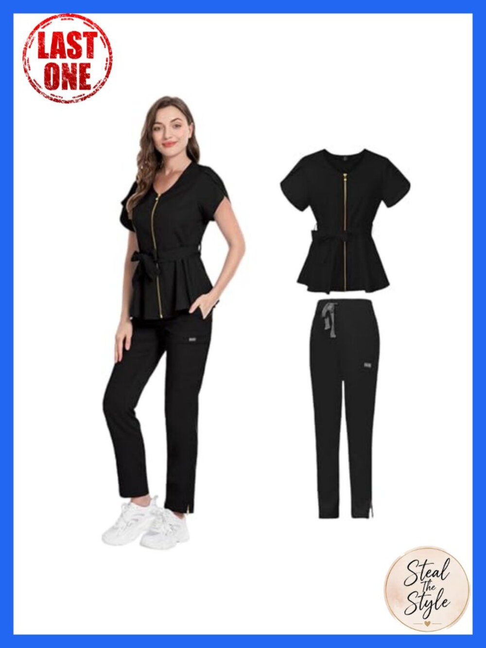 Women's Slim Fit Scrub Set V-Neck Top Cargo Pants Soft Stretch Medical